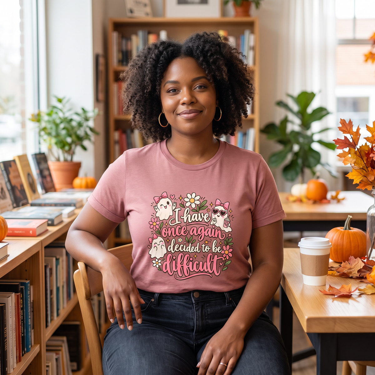 Spooky cute ghost graphic tee lifestyle image.