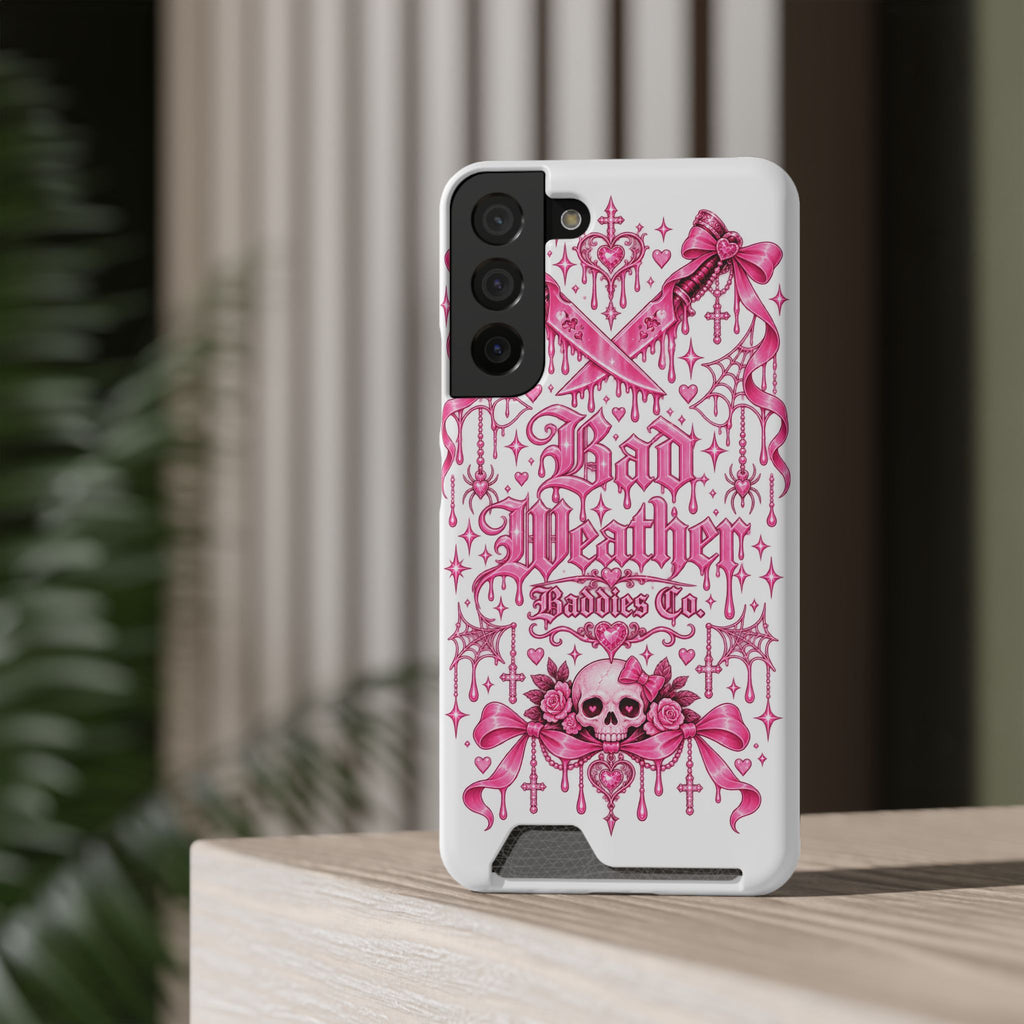 Pink Gothic Coquette Phone Case With Built In Card Holder For Cards