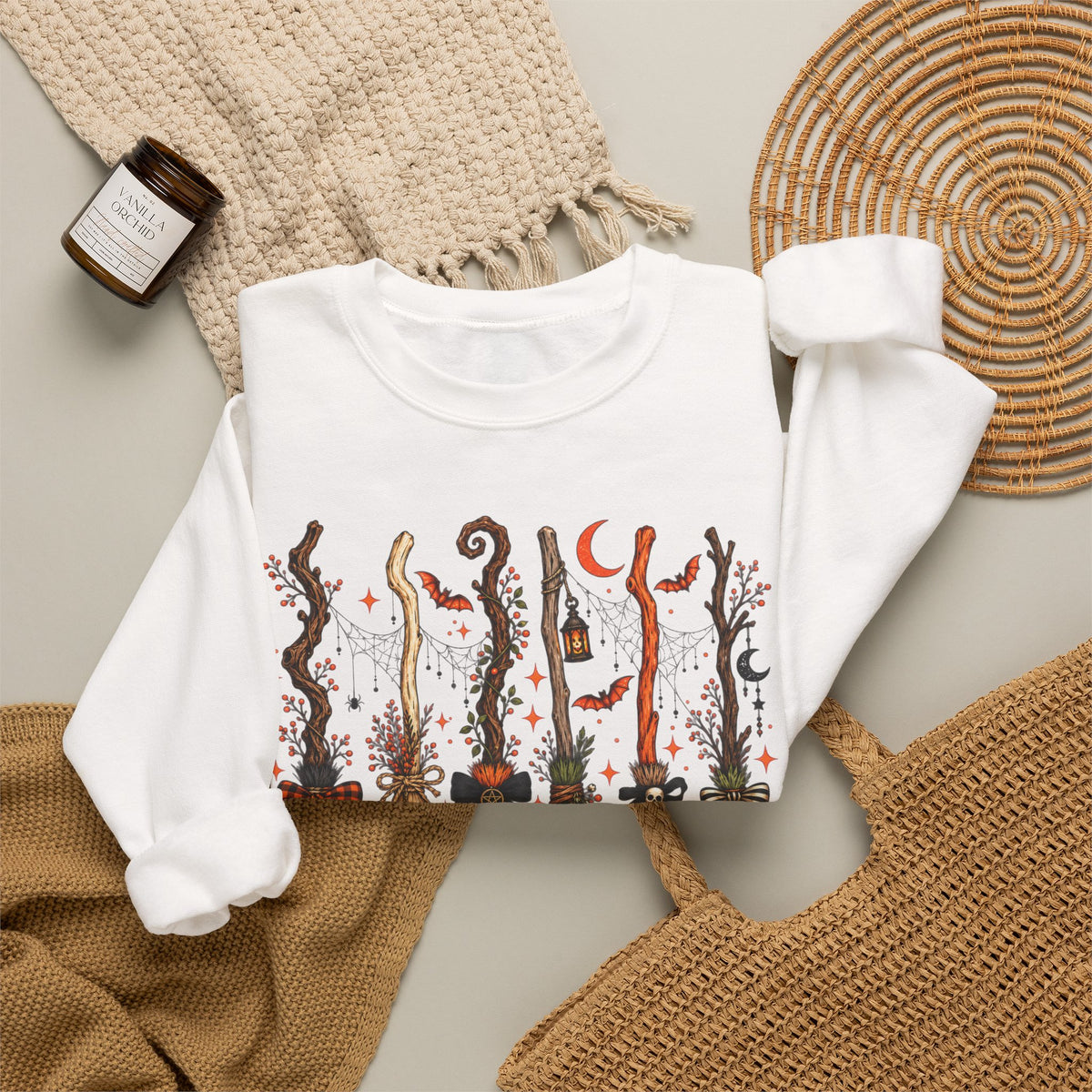 A Girl Gotta Have Options Witchy Halloween Broom Print Crewneck Sweatshirt