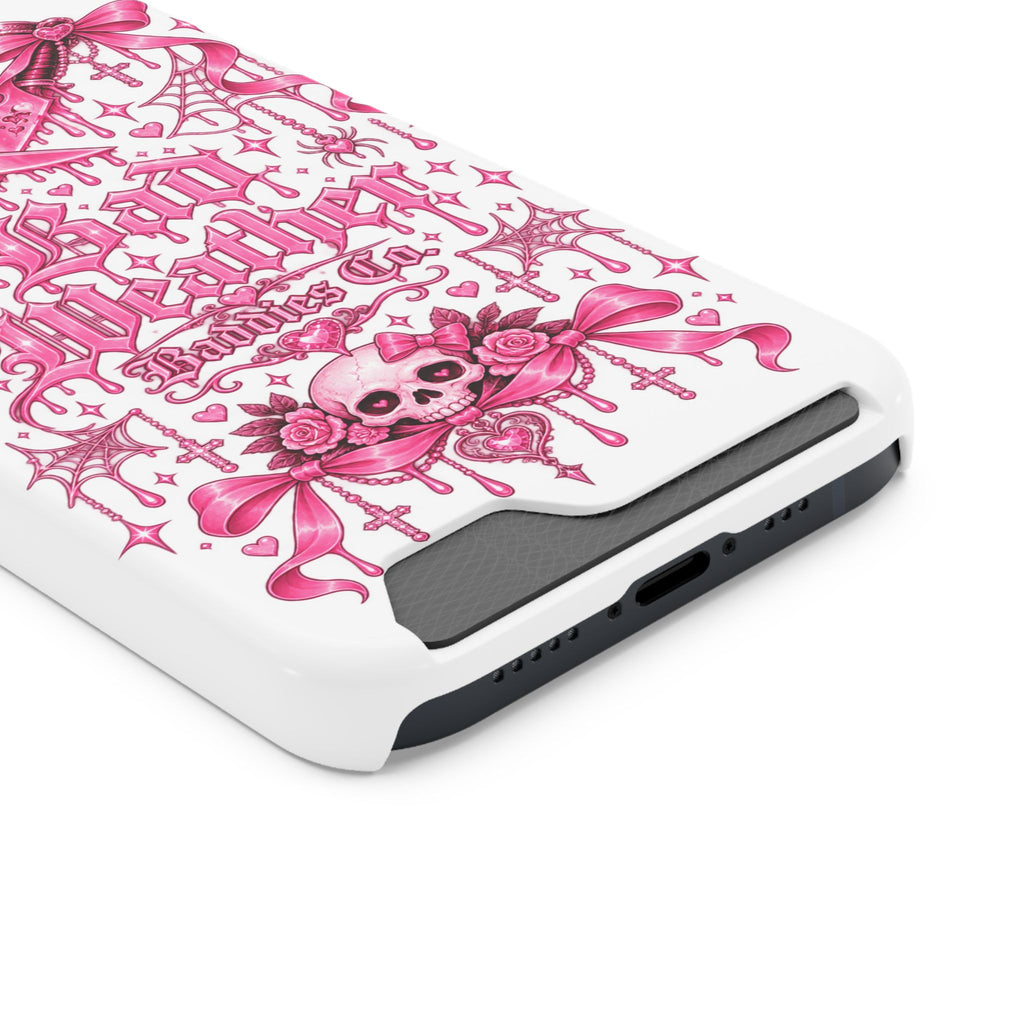 Pink Gothic Coquette Phone Case With Built In Card Holder For Cards