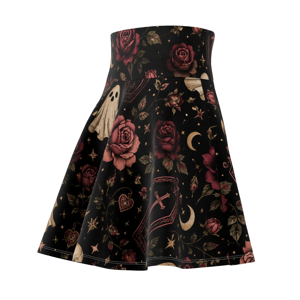 Gothic Coffin & Floral Skater Skirt | Black