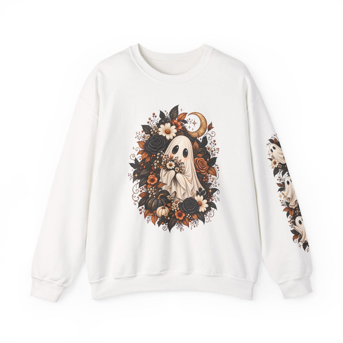 Unisex Autumn Ghost Floral Crewneck Sweatshirt With Spooky Fall Art