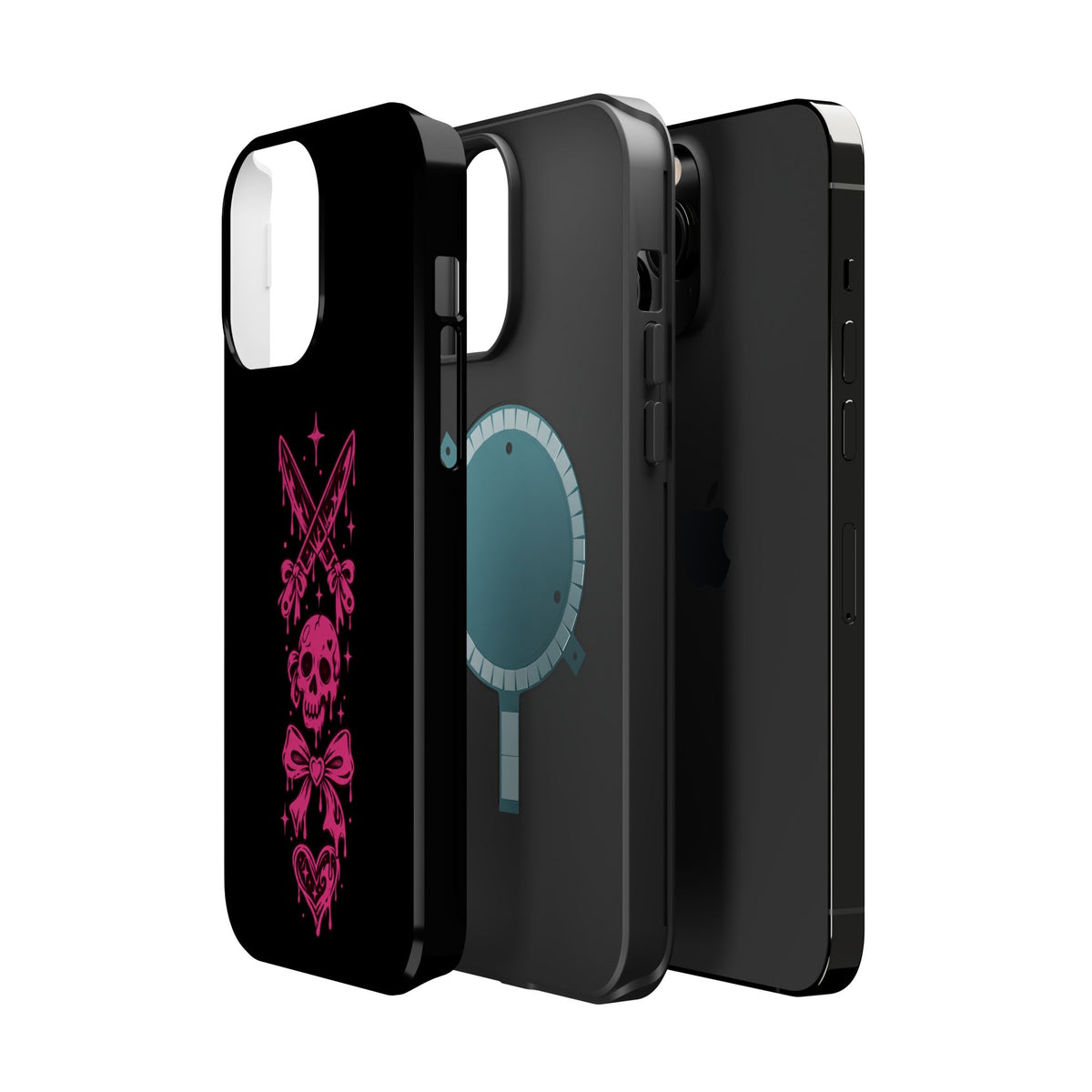 Pink Gothic Magnetic Impact Resistant Phone Case With Skull And Bows