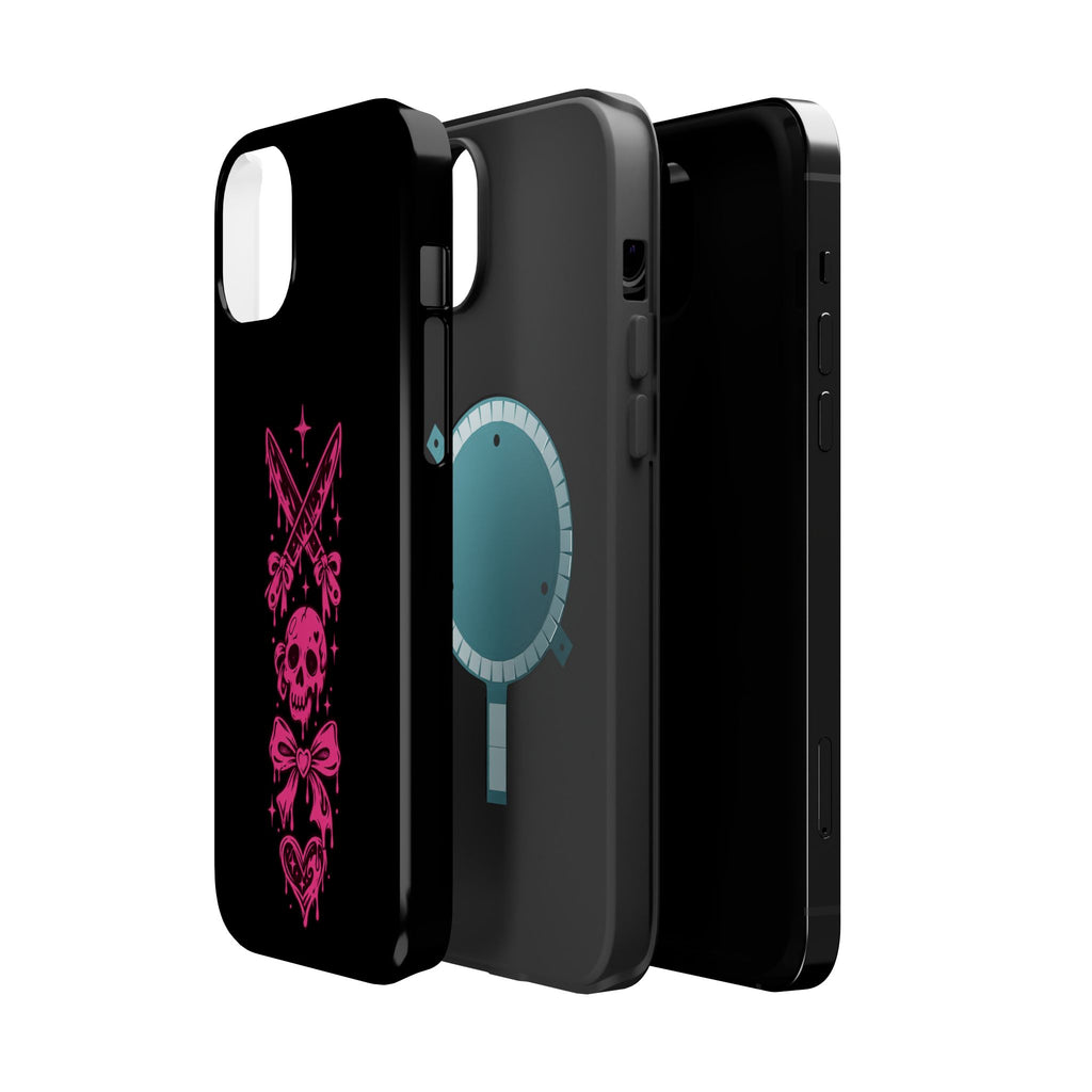Pink Gothic Magnetic Impact Resistant Phone Case With Skull And Bows