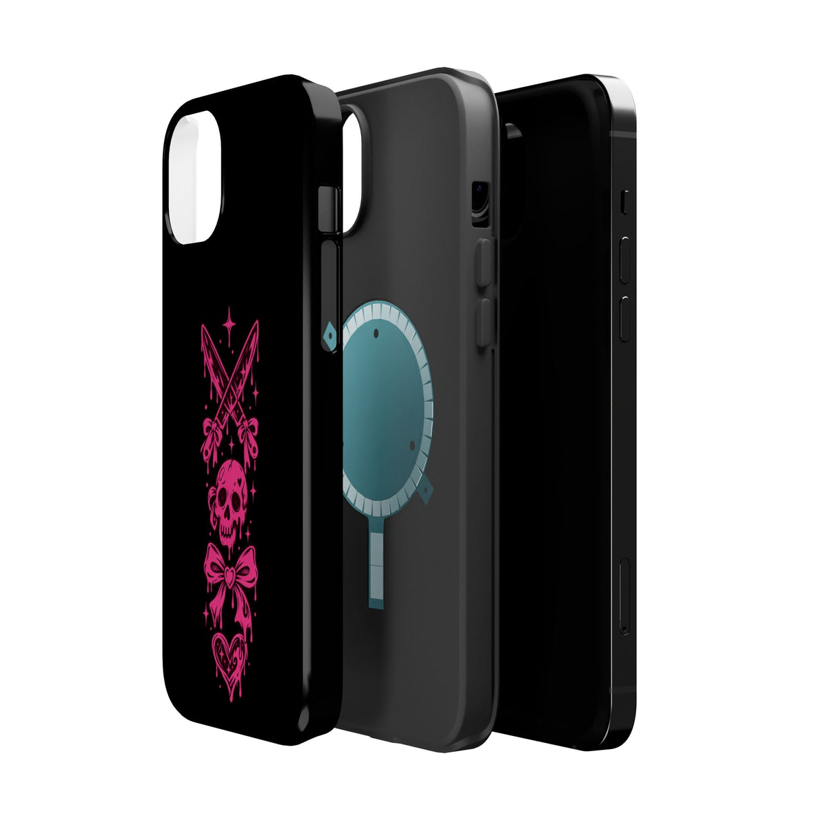 Pink Gothic Magnetic Impact Resistant Phone Case With Skull And Bows