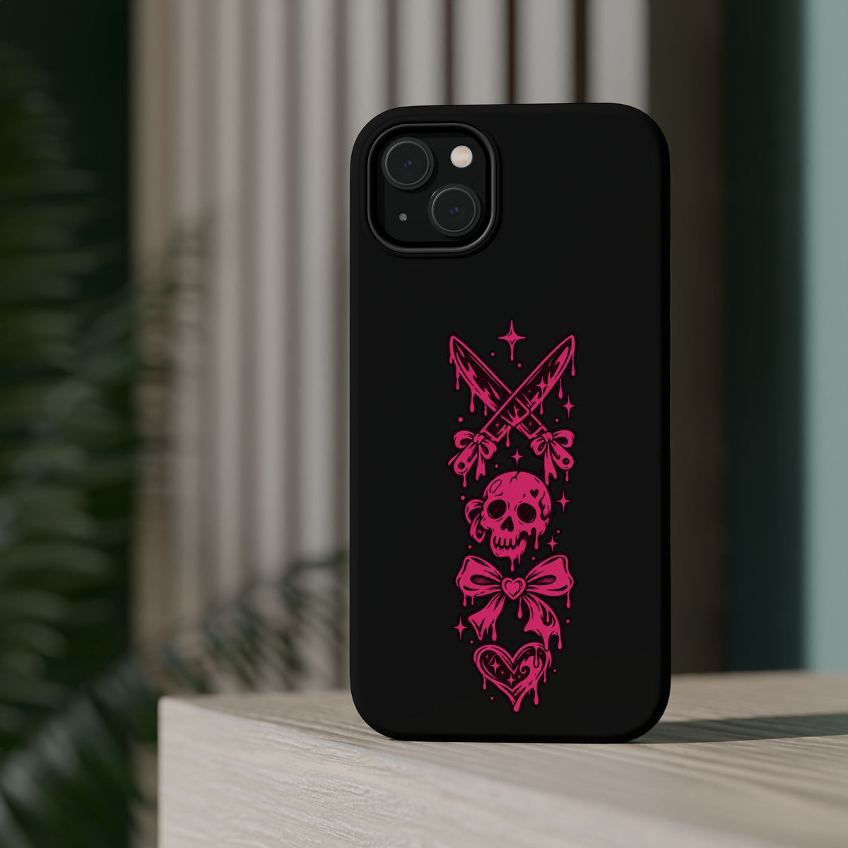 Pink Gothic Magnetic Impact Resistant Phone Case With Skull And Bows