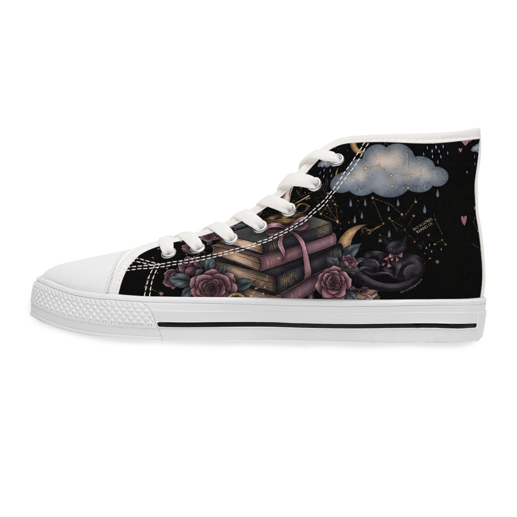Witchy High Top Sneakers | Gothic Bookish Black Cat Celestial Shoes