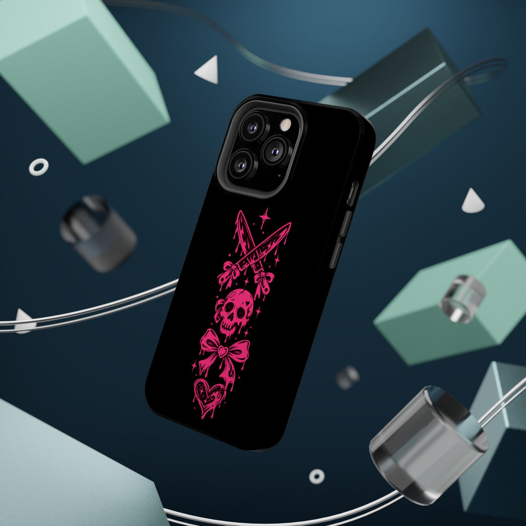 Pink Gothic Magnetic Impact Resistant Phone Case With Skull And Bows