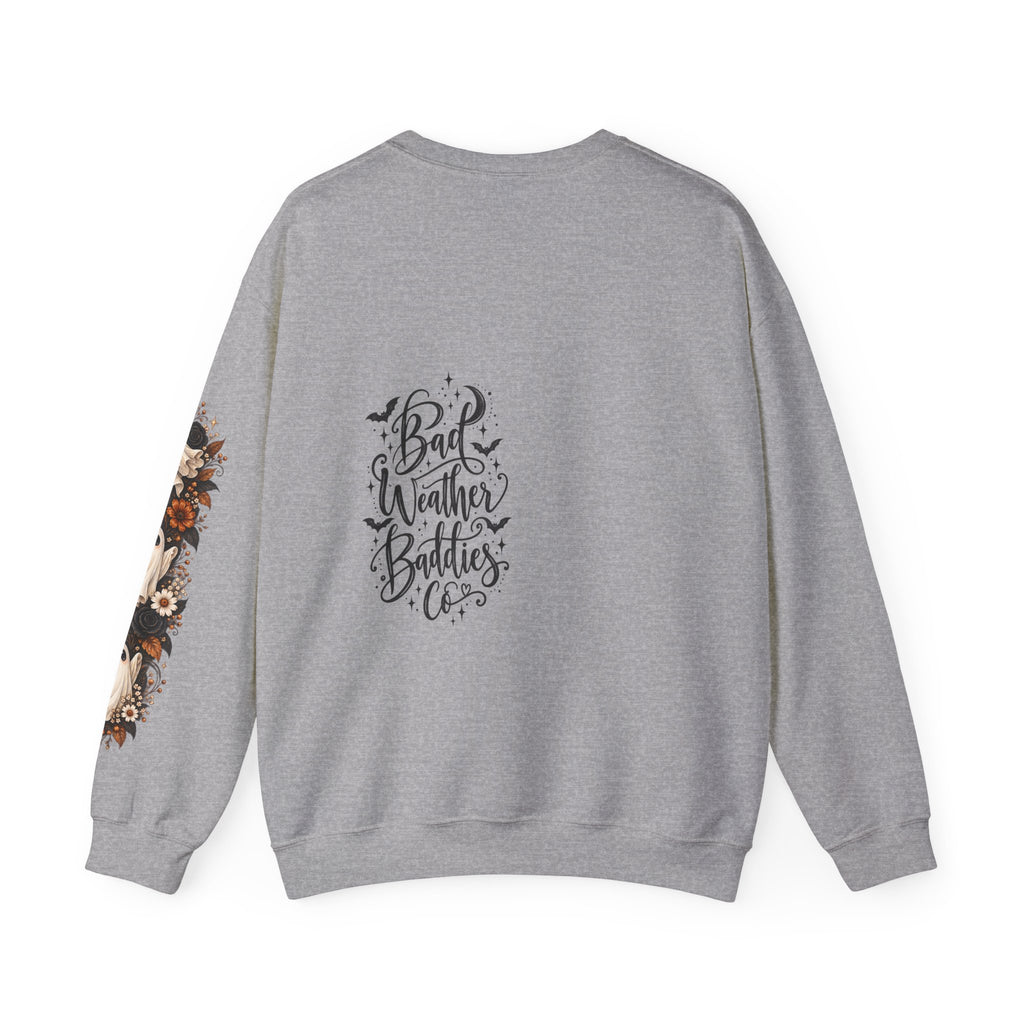 Unisex Autumn Ghost Floral Crewneck Sweatshirt With Spooky Fall Art