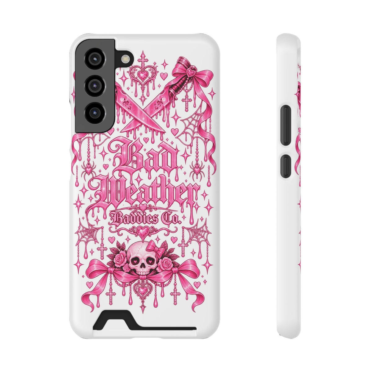 Pink Gothic Coquette Phone Case With Built In Card Holder For Cards