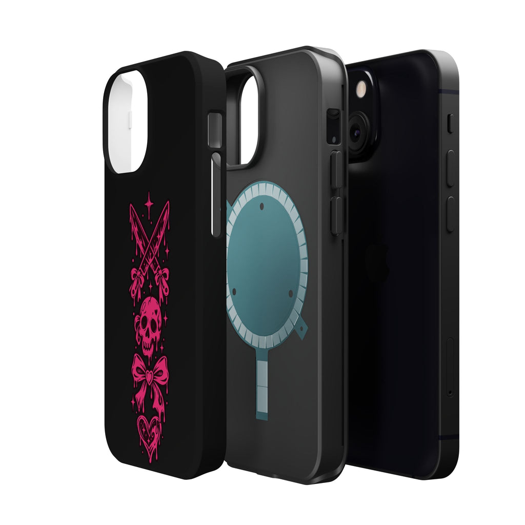 Pink Gothic Magnetic Impact Resistant Phone Case With Skull And Bows