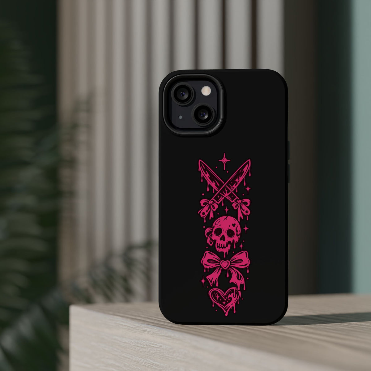 Pink Gothic Magnetic Impact Resistant Phone Case With Skull And Bows