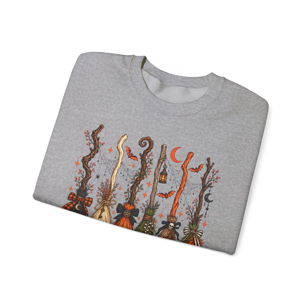 A Girl Gotta Have Options Witchy Halloween Broom Print Crewneck Sweatshirt