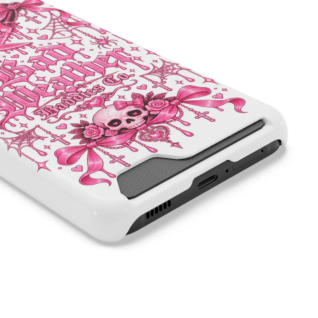 Pink Gothic Coquette Phone Case With Built In Card Holder For Cards