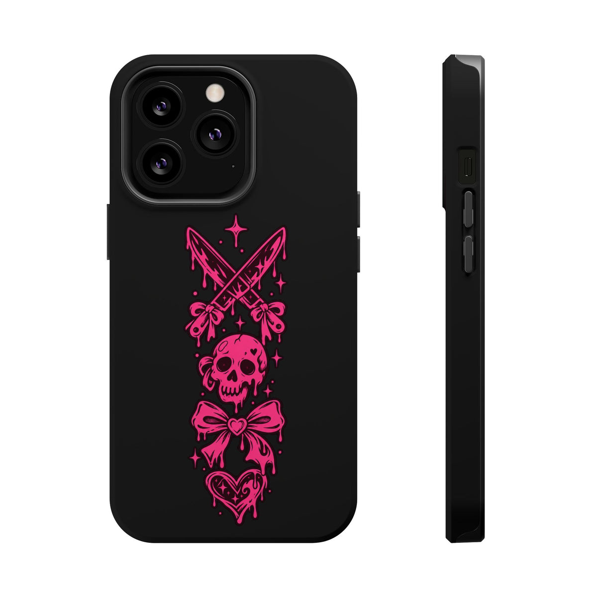 Pink Gothic Magnetic Impact Resistant Phone Case With Skull And Bows