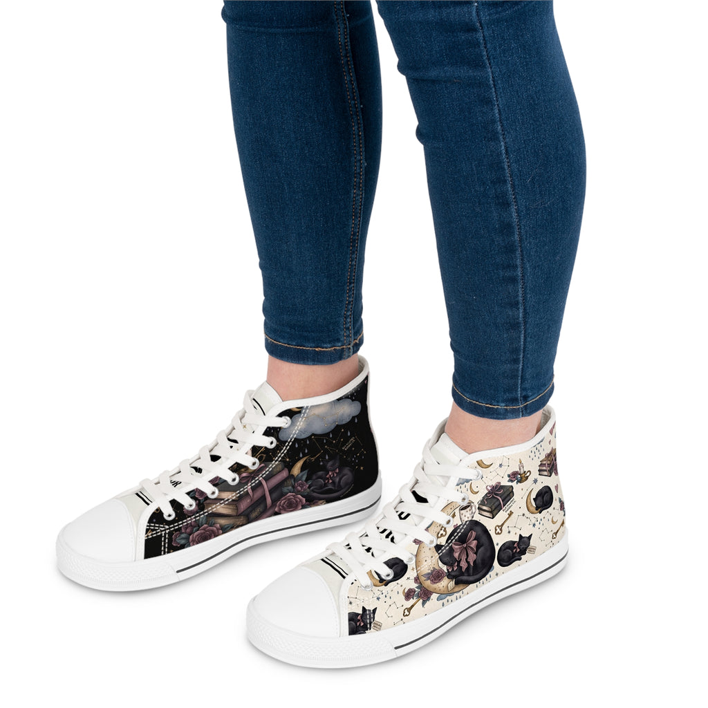 Witchy High Top Sneakers | Gothic Bookish Black Cat Celestial Shoes
