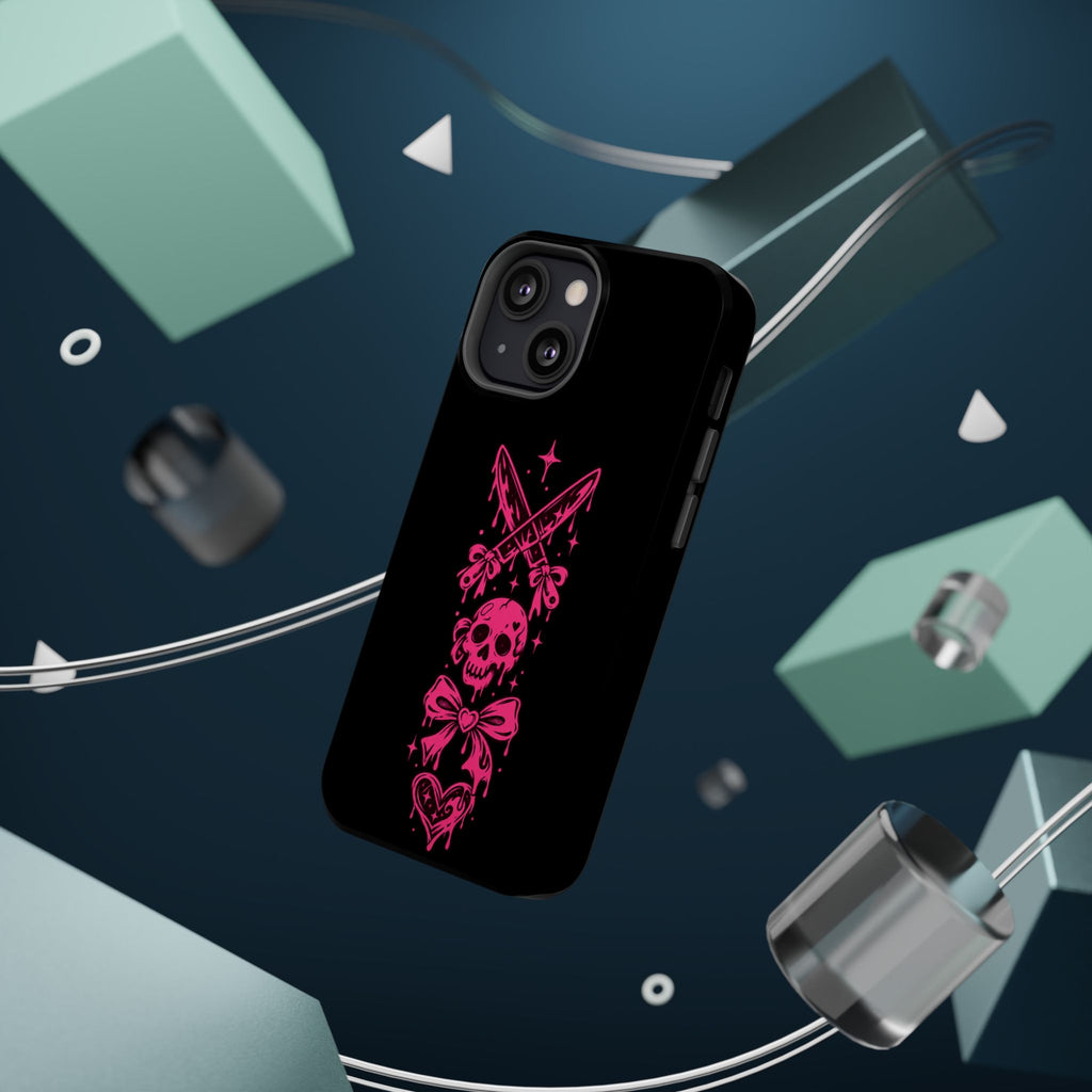 Pink Gothic Magnetic Impact Resistant Phone Case With Skull And Bows