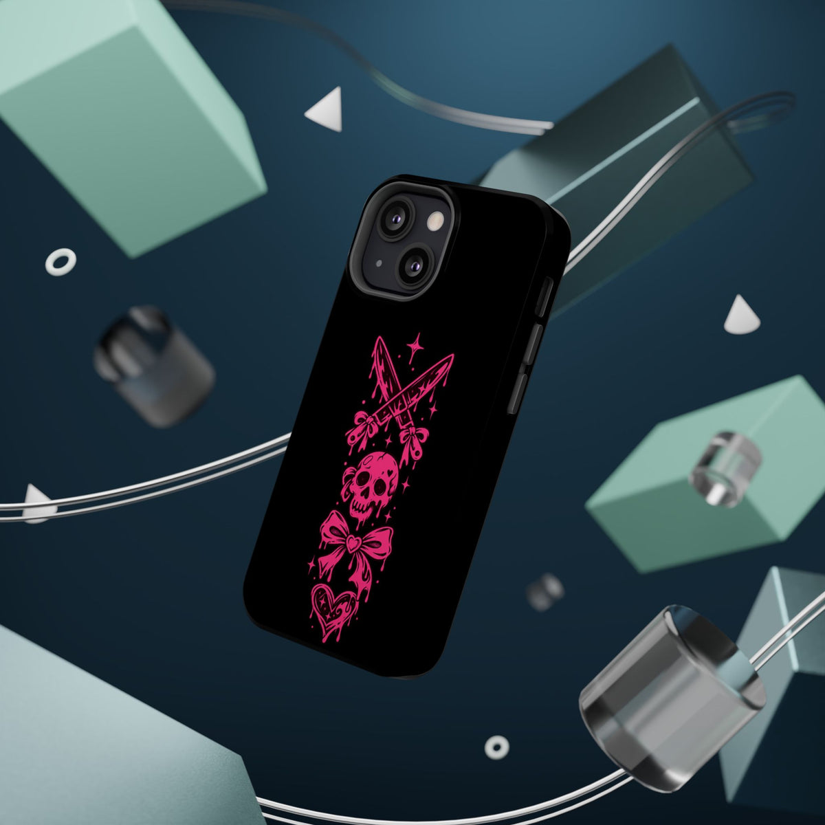 Pink Gothic Magnetic Impact Resistant Phone Case With Skull And Bows