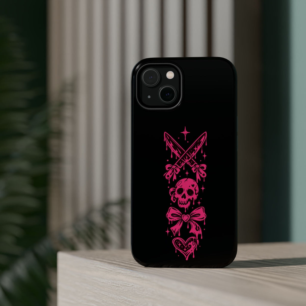 Pink Gothic Magnetic Impact Resistant Phone Case With Skull And Bows