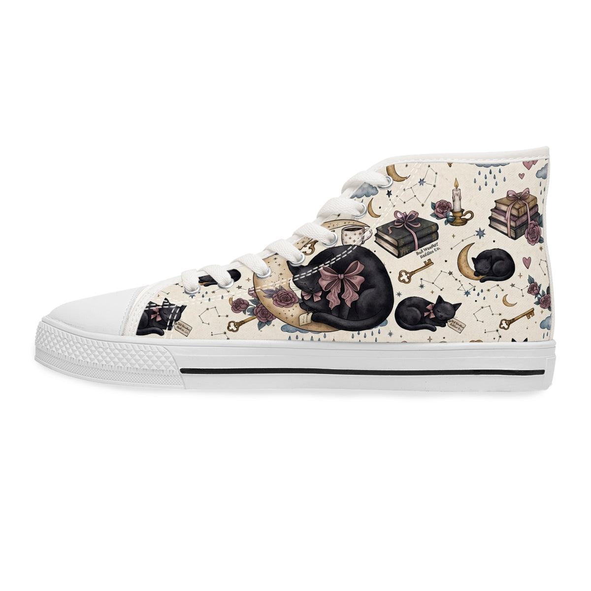 Witchy High Top Sneakers | Gothic Bookish Black Cat Celestial Shoes