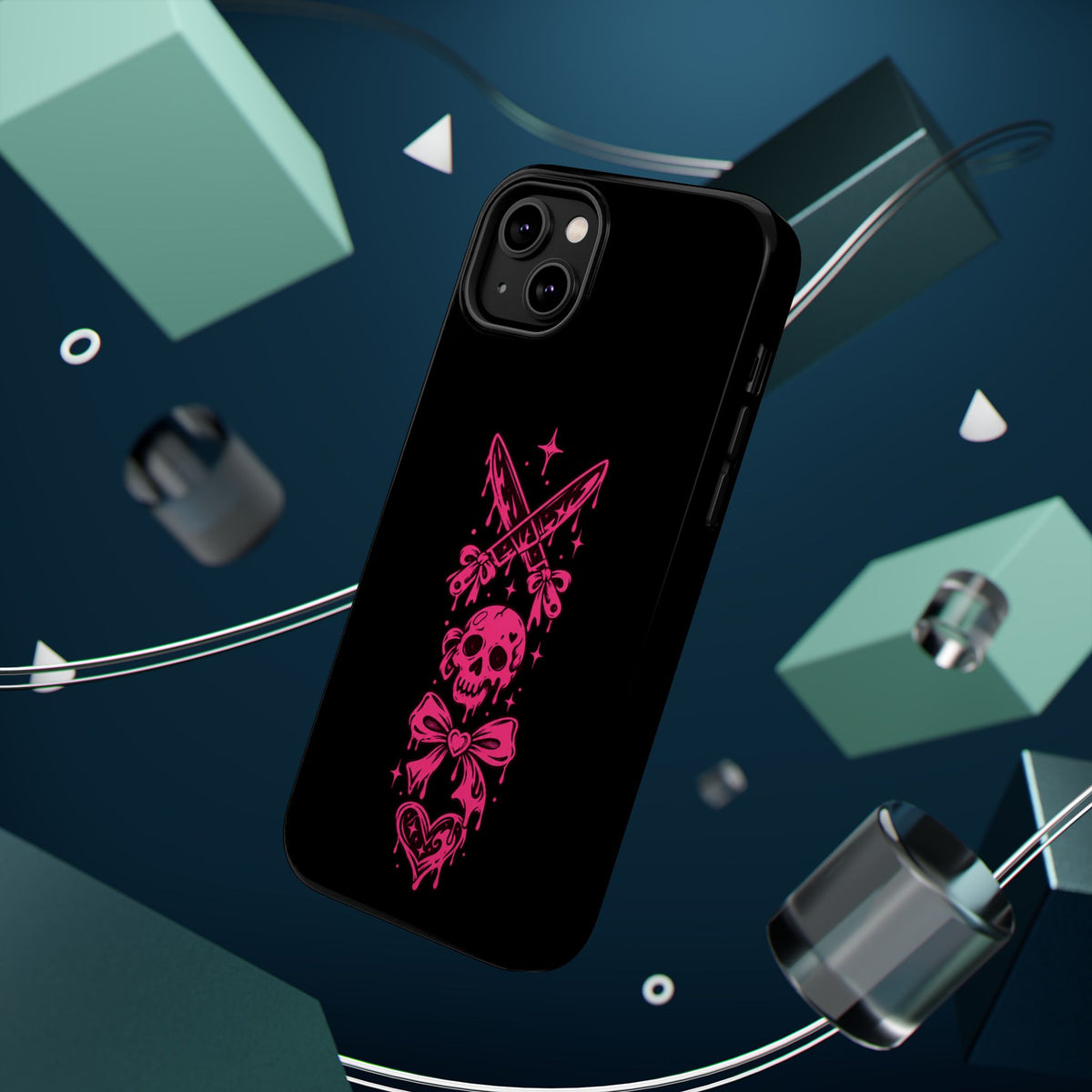 Pink Gothic Magnetic Impact Resistant Phone Case With Skull And Bows