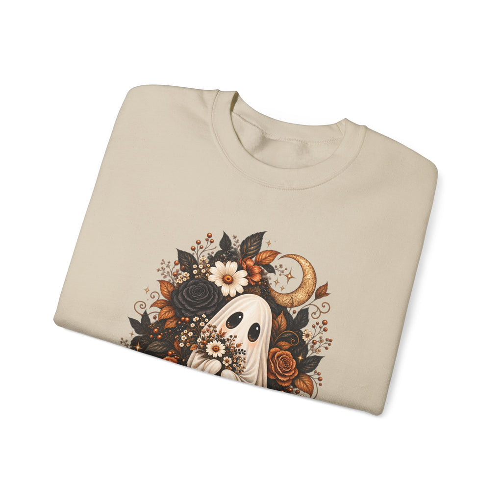 Unisex Autumn Ghost Floral Crewneck Sweatshirt With Spooky Fall Art