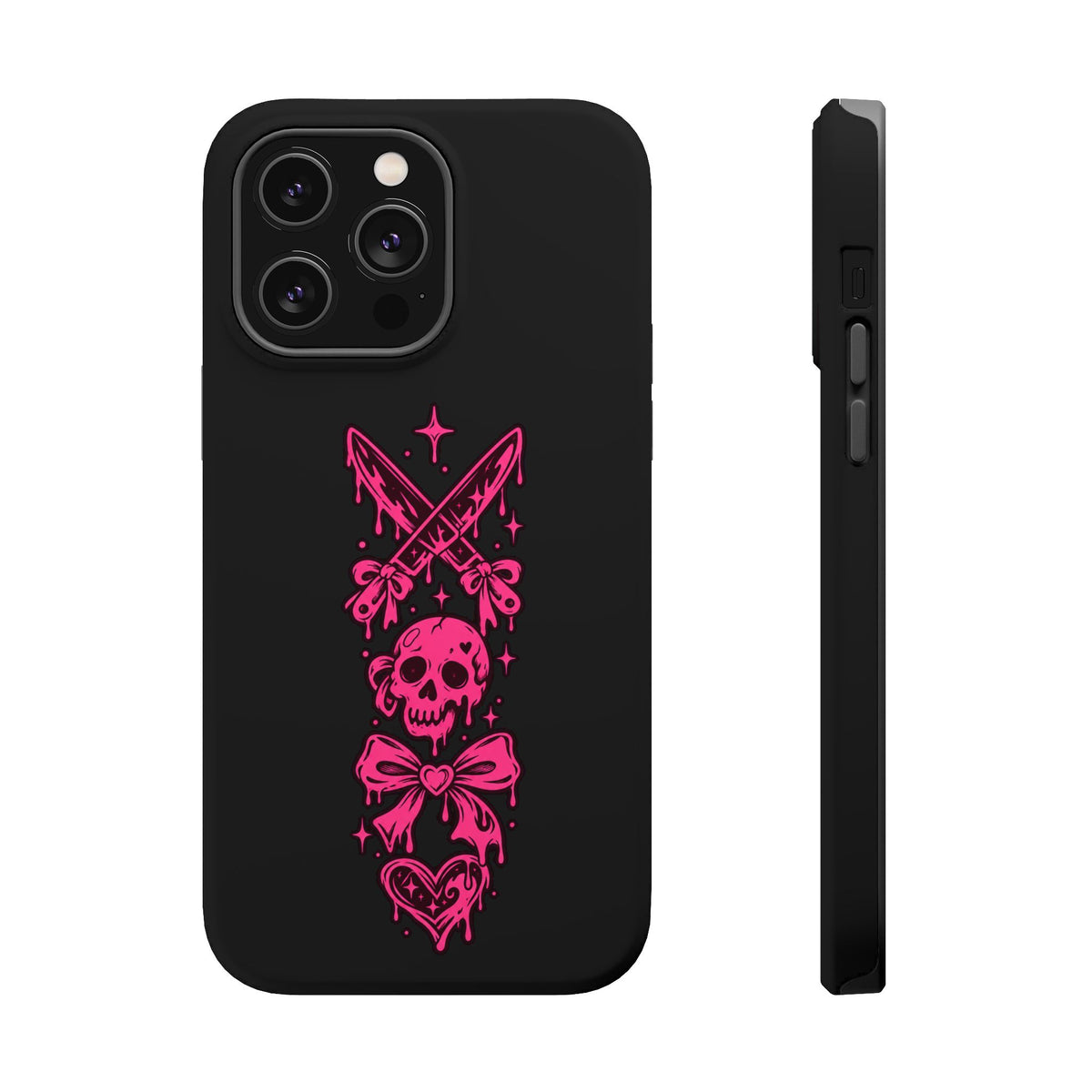 Pink Gothic Magnetic Impact Resistant Phone Case With Skull And Bows