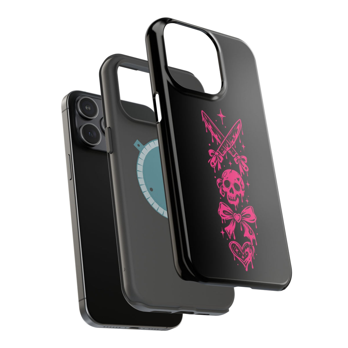 Pink Gothic Magnetic Impact Resistant Phone Case With Skull And Bows