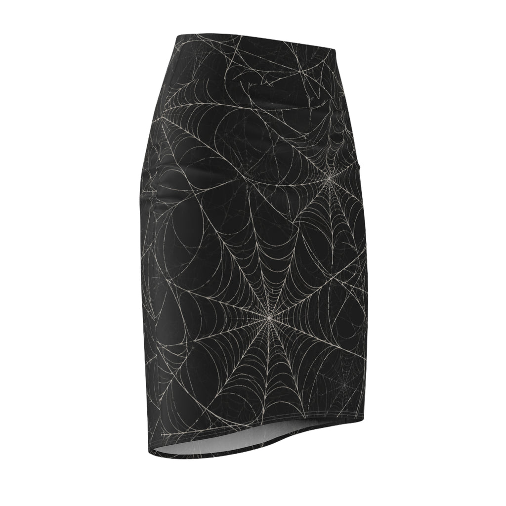 Spiderweb Octave Pencil Skirt — Gothic Halloween Black Web Print