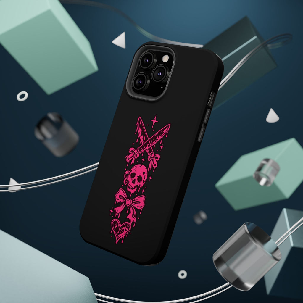 Pink Gothic Magnetic Impact Resistant Phone Case With Skull And Bows