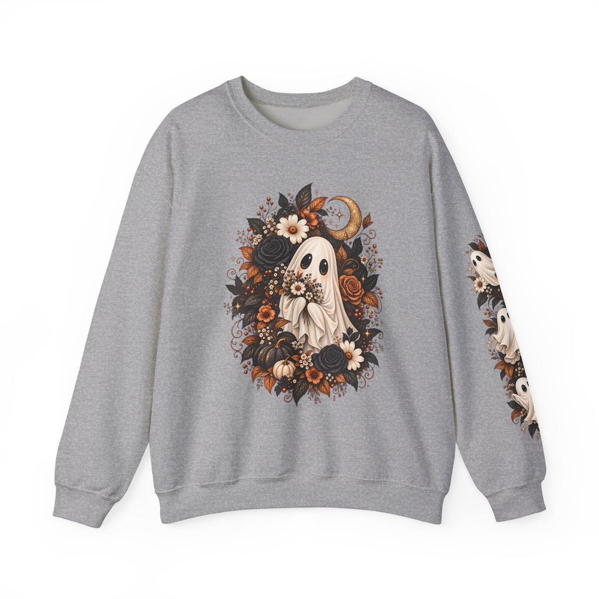 Unisex Autumn Ghost Floral Crewneck Sweatshirt With Spooky Fall Art