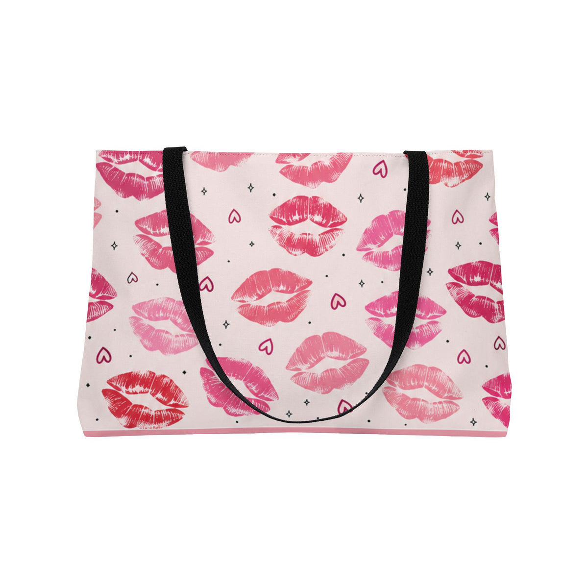 Pink Kiss Print Weekender Tote Bag | Cute Travel Bag | Girly Overnight Weekend Getaway Tote Bag Bad Weather Baddies Co. Weekender Tote Bag