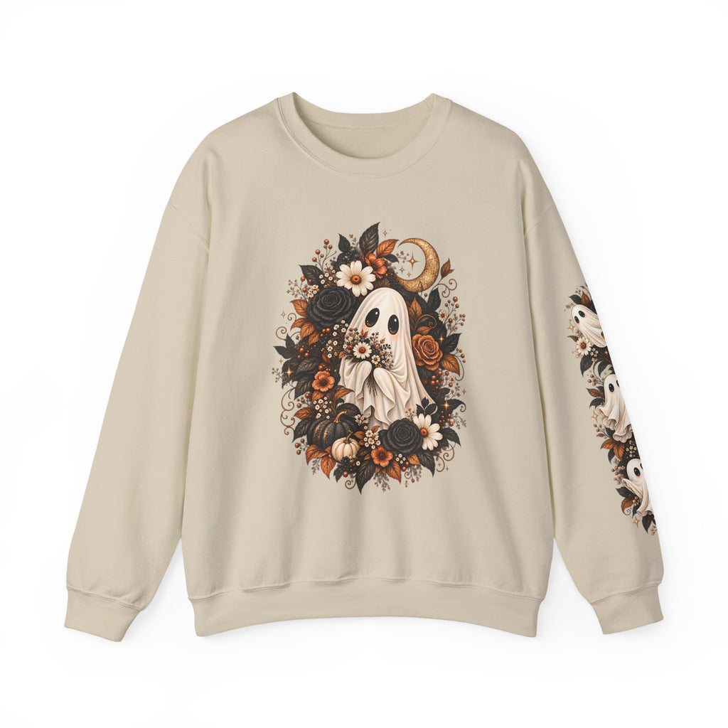 Unisex Autumn Ghost Floral Crewneck Sweatshirt With Spooky Fall Art