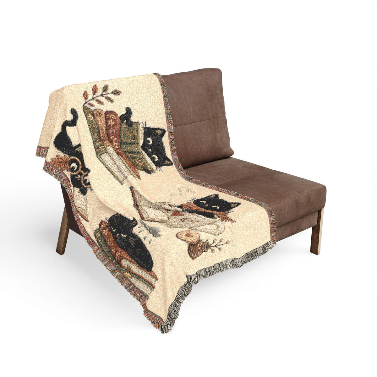 Cozy Black Cat Reading Woven Blanket