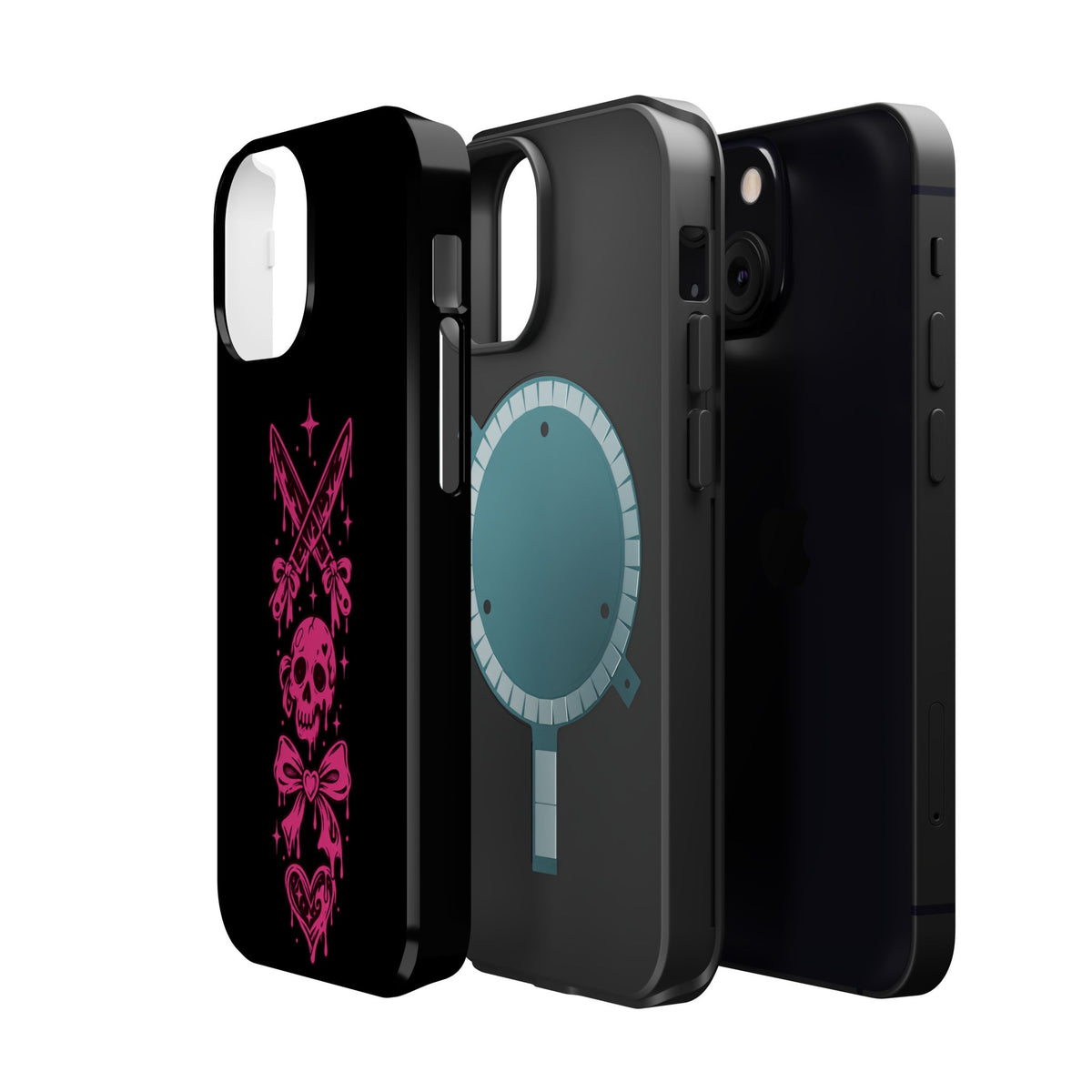 Pink Gothic Magnetic Impact Resistant Phone Case With Skull And Bows