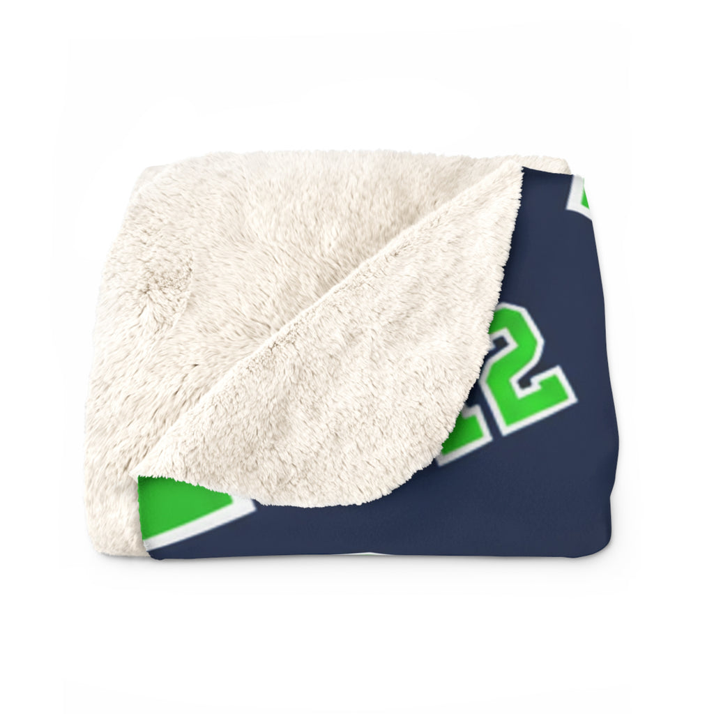 PNW 12 Fan Sherpa Fleece Blanket | Navy & Green Football Blanket | Game Day Gift | Cozy Sports Fan Throw