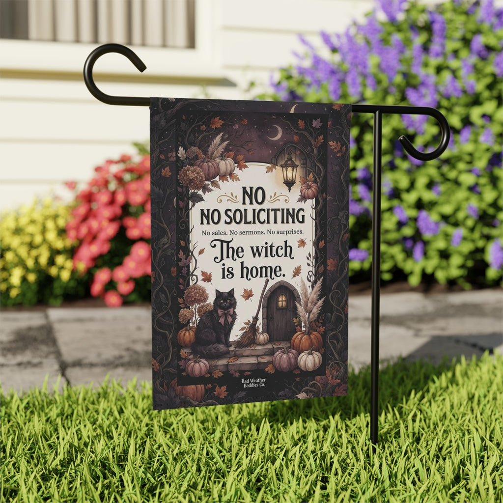 No Soliciting Witch Garden Flag | Funny Gothic Fall Porch Decor
