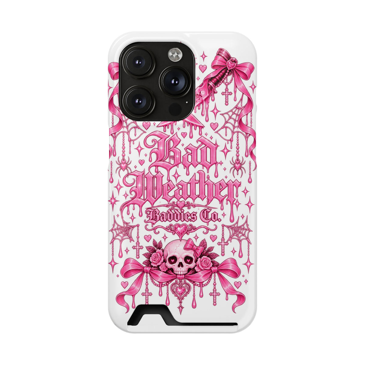 Pink Gothic Coquette Phone Case With Built In Card Holder For Cards