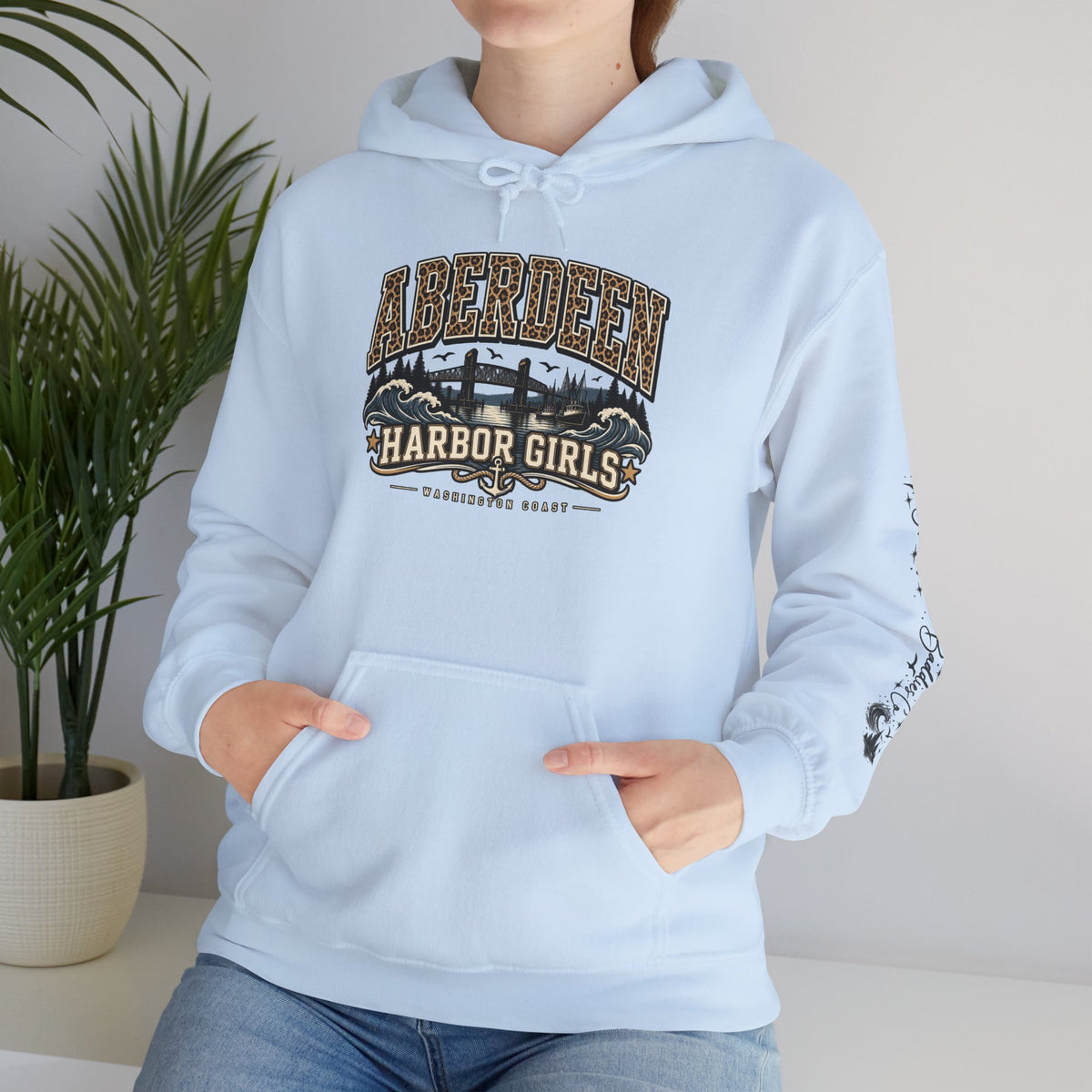 Aberdeen Harbor Girls Hoodie | Washington Coast Sweatshirt | Leopard Varsity PNW Hoodie | Grays Harbor Local Gift Unisex Heavy Blend