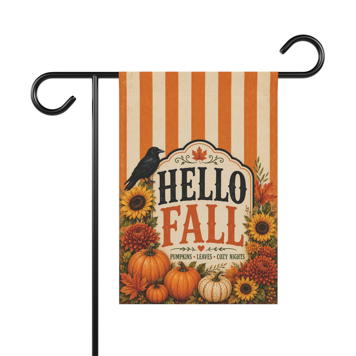 Hello Fall Striped Garden Flag