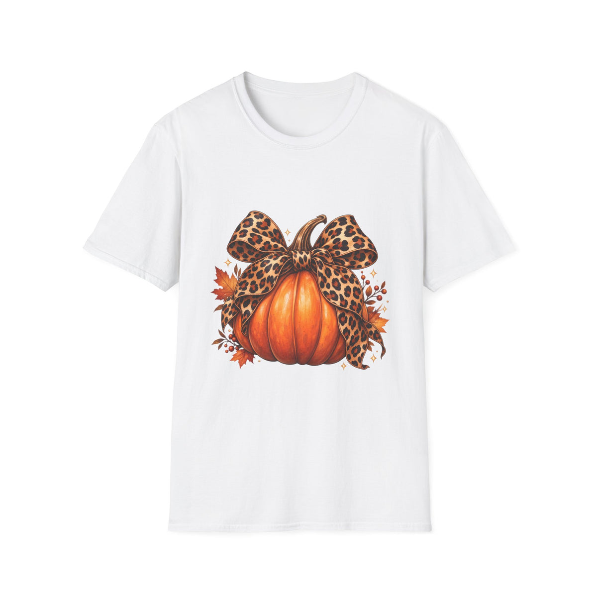 Leopard Print Bow Pumpkin Fall T Shirt Unisex Autumn Graphic Tee
