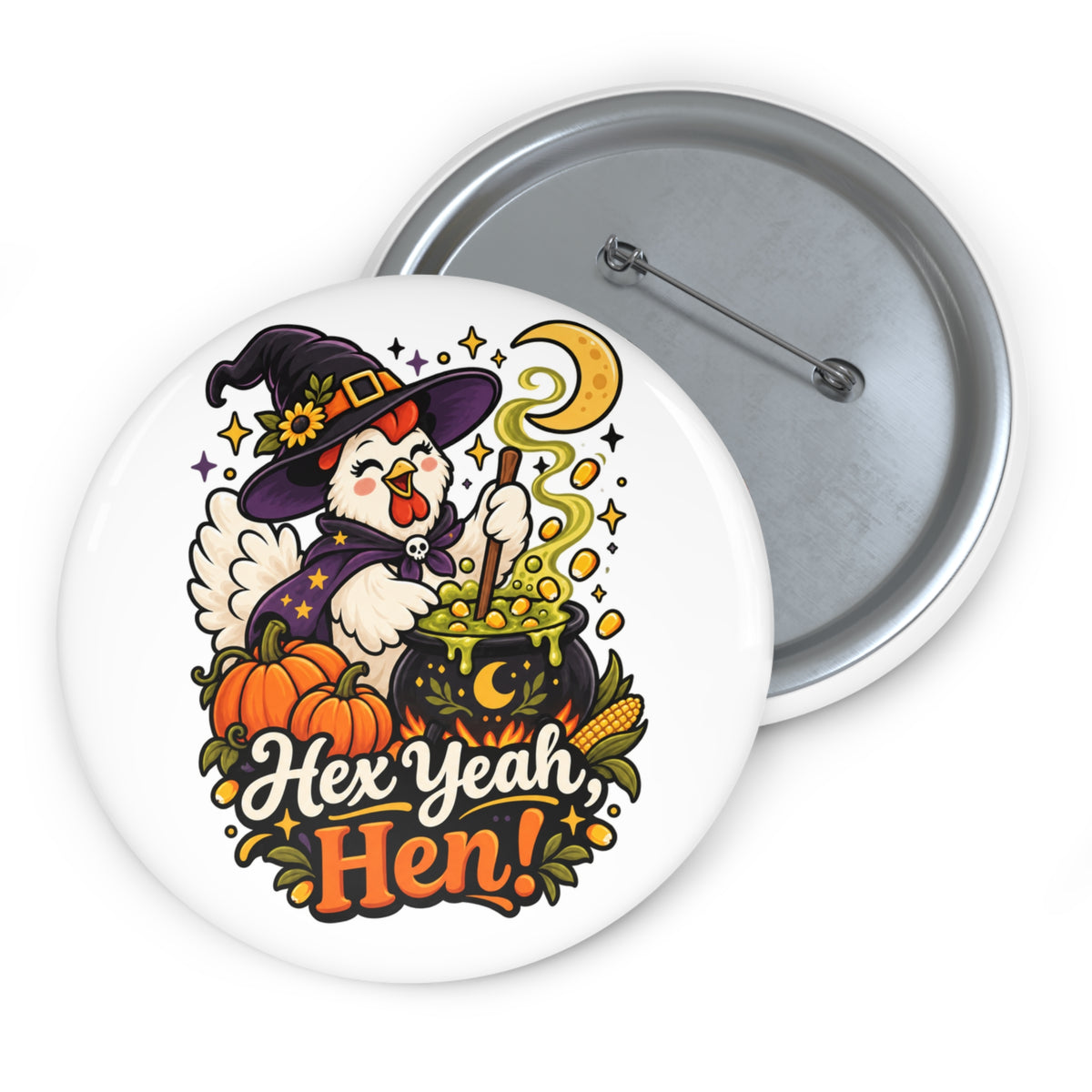 Funny Witch Chicken Halloween Pin Button 3 Inch Glossy Spooky Gift