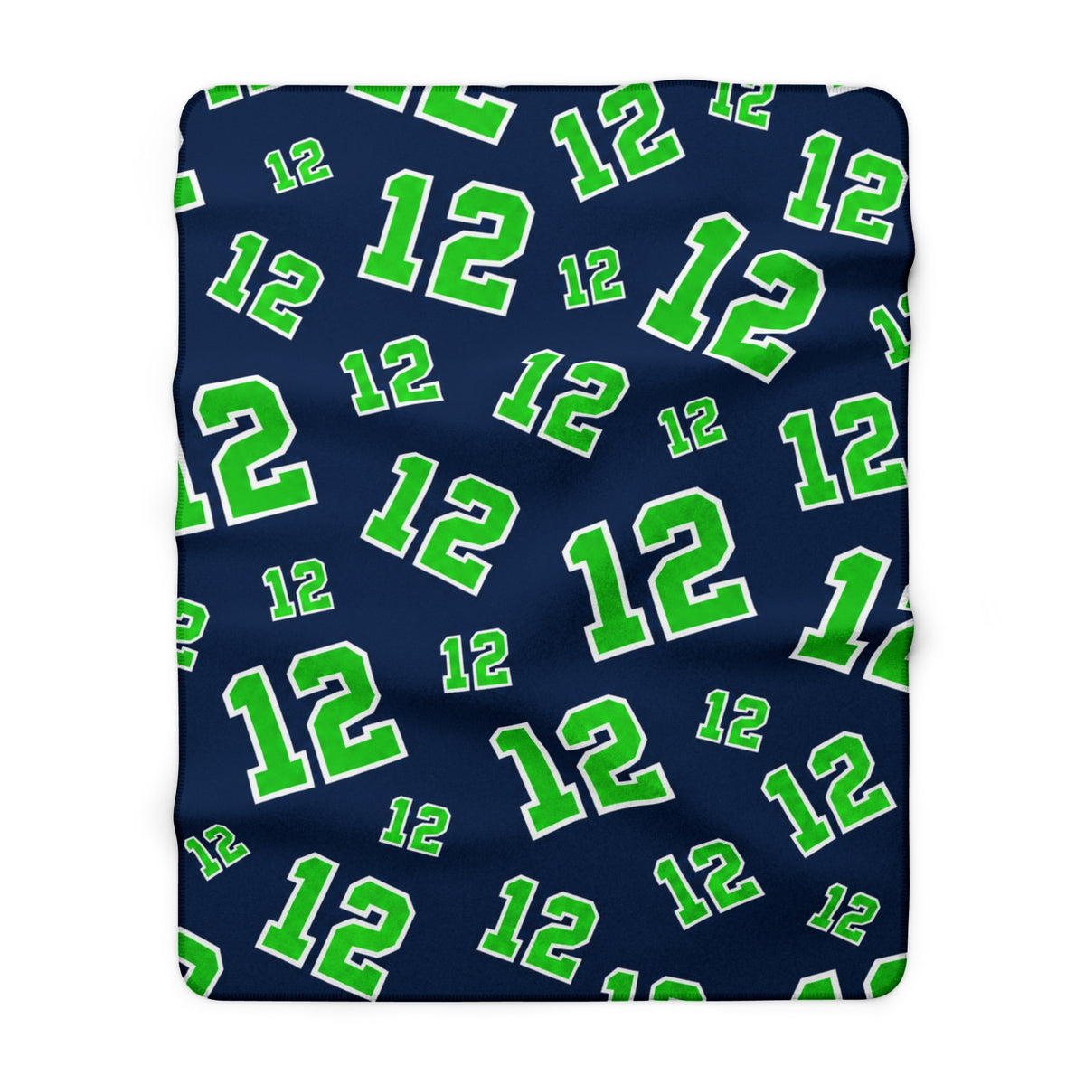 PNW 12 Fan Sherpa Fleece Blanket | Navy & Green Football Blanket | Game Day Gift | Cozy Sports Fan Throw