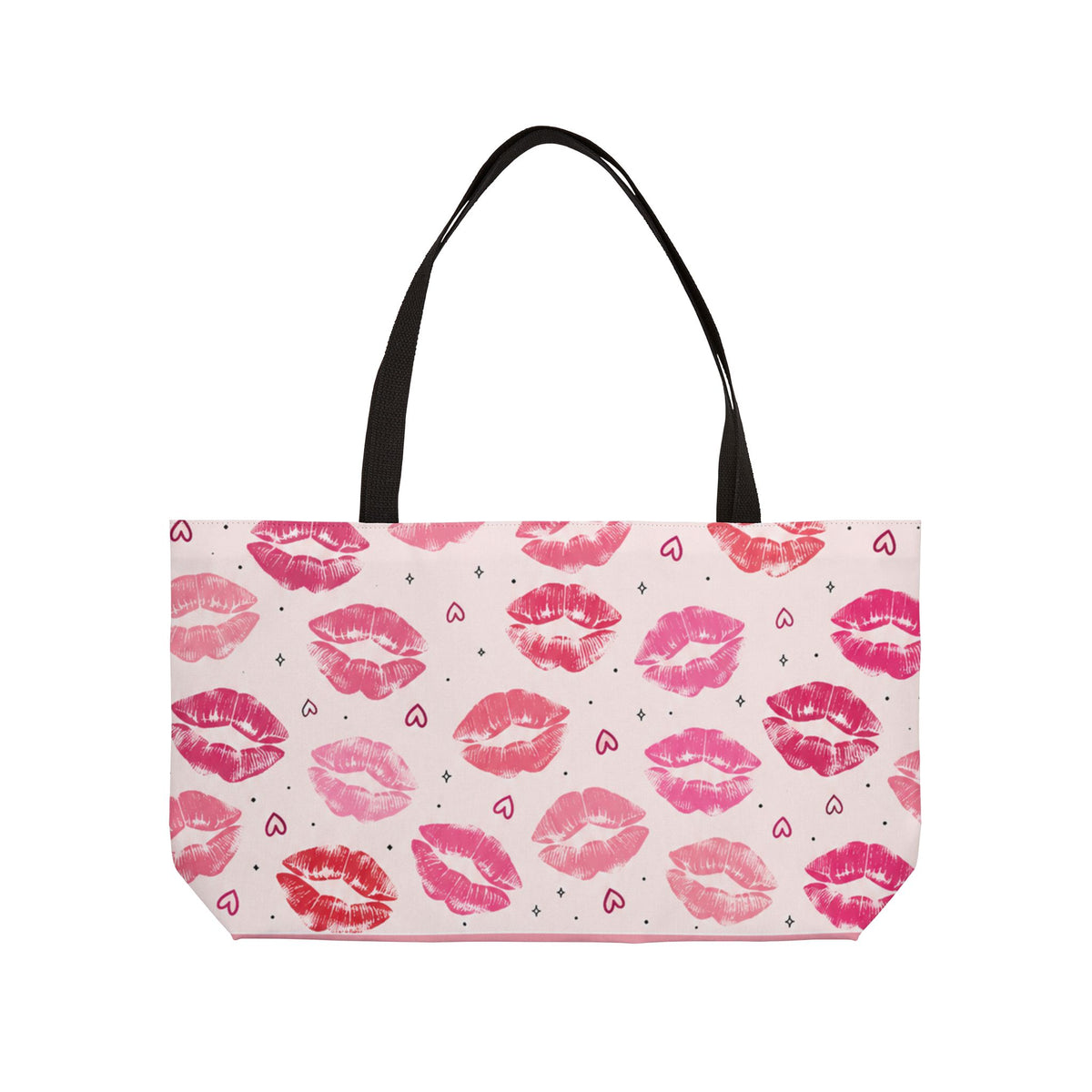 Pink Kiss Print Weekender Tote Bag | Cute Travel Bag | Girly Overnight Weekend Getaway Tote Bag Bad Weather Baddies Co. Weekender Tote Bag