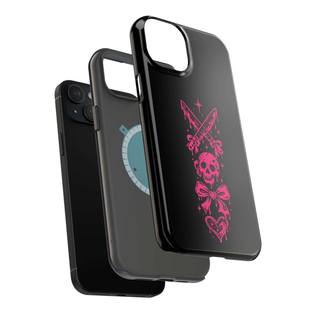 Pink Gothic Magnetic Impact Resistant Phone Case With Skull And Bows