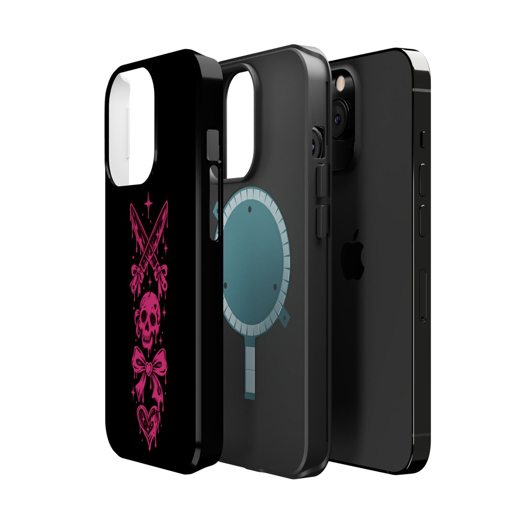 Pink Gothic Magnetic Impact Resistant Phone Case With Skull And Bows
