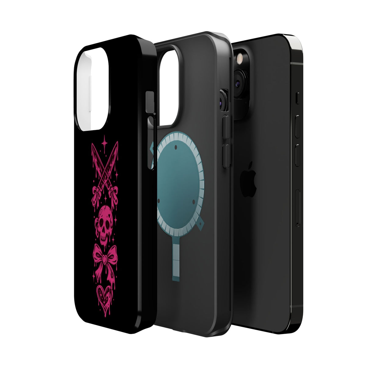 Pink Gothic Magnetic Impact Resistant Phone Case With Skull And Bows