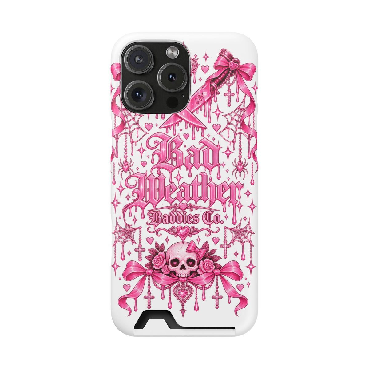 Pink Gothic Coquette Phone Case With Built In Card Holder For Cards