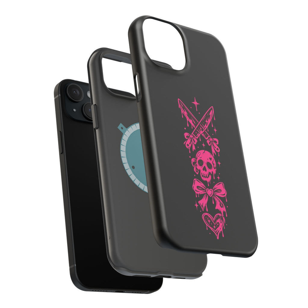 Pink Gothic Magnetic Impact Resistant Phone Case With Skull And Bows