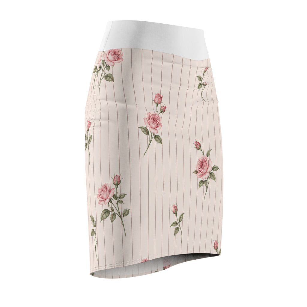 Rose & Pinstripe Coquette Pencil Skirt